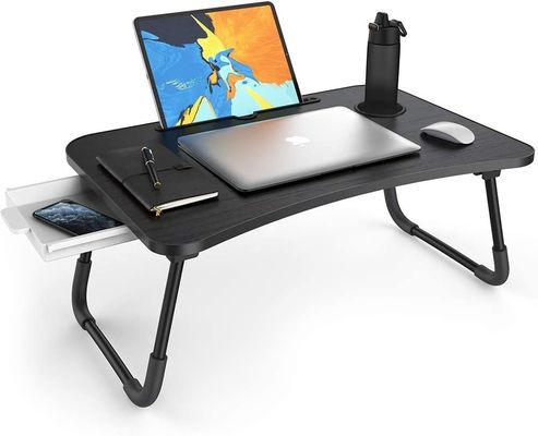 Bureau portable pliable réglable en hauteur avec tiroir de rangement et porte-gobelets