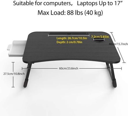 Bureau portable pliable réglable en hauteur avec tiroir de rangement et porte-gobelets