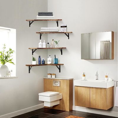 Taille personnalisée Matériau de couleur Rustique bois coin Étagères flottantes Montées sur le mur Ensemble de 4