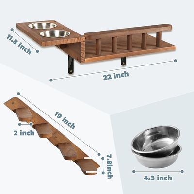 Dites au revoir aux planchers désordonnés Plateforme pour chats montée sur le mur avec échelle et 2 bols