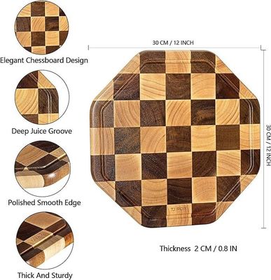 Personnalisé 12X12X0.8 pouces de bois d'acacia de coupe octagonale de serveur avec rainure de jus