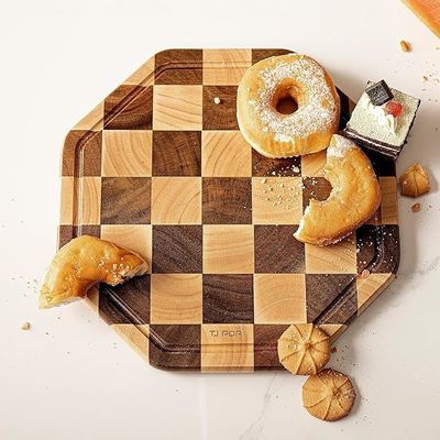 Personnalisé 12X12X0.8 pouces de bois d'acacia de coupe octagonale de serveur avec rainure de jus