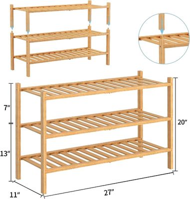 Étagère à chaussures en bambou à trois niveaux multifonctionnelle pour stockage personnalisable non pliable empilable