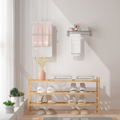 Étagère à chaussures en bambou à trois niveaux multifonctionnelle pour stockage personnalisable non pliable empilable