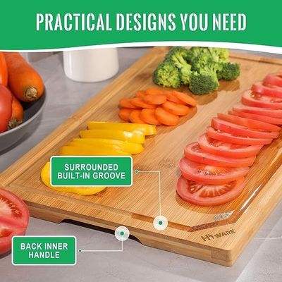 18 x 12 pouces jus rainure planche de coupe de bambou grand Xtra grand pour la cuisine logo personnalisé