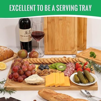 18 x 12 pouces jus rainure planche de coupe de bambou grand Xtra grand pour la cuisine logo personnalisé