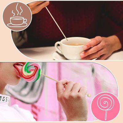 100 PCS 6 pouces Rock Candy Sticks avec boule de bois Swizzle Sticks Design moderne et simple