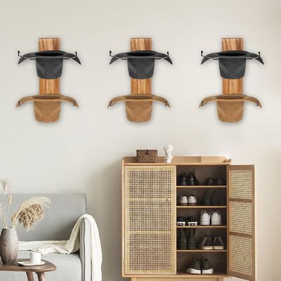 Conception fonctionnelle Monture murale multifonctionnelle Étagère de rangement et porte-chapeau pour bambou