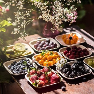 Plaque de bambou en bois à feuilles de palmier pour une fête jetable