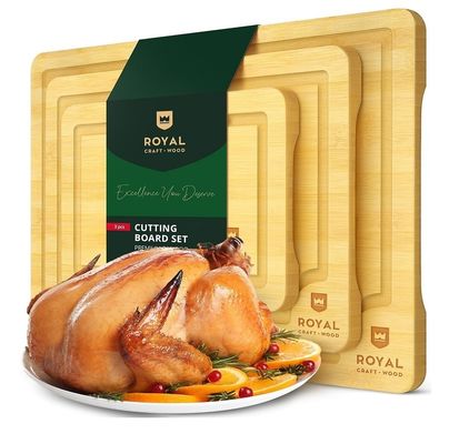 Tableau de coupe en bambou naturel extra-grand avec rainures d'huile