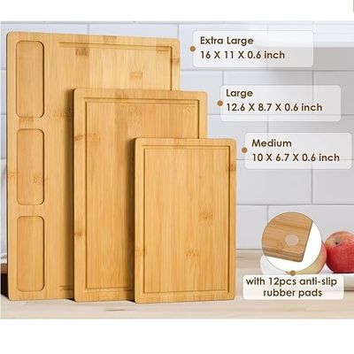 Tableau de coupe de bambou pour cuisine de 3 pièces