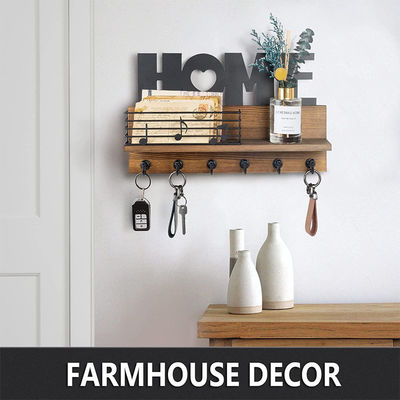 Logo personnalisé Organisateur de courrier en bois rustique avec crochets à clés et étagère de stockage de courrier