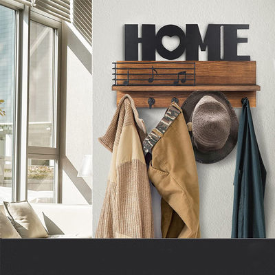 Logo personnalisé Organisateur de courrier en bois rustique avec crochets à clés et étagère de stockage de courrier