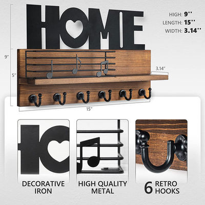 Logo personnalisé Organisateur de courrier en bois rustique avec crochets à clés et étagère de stockage de courrier