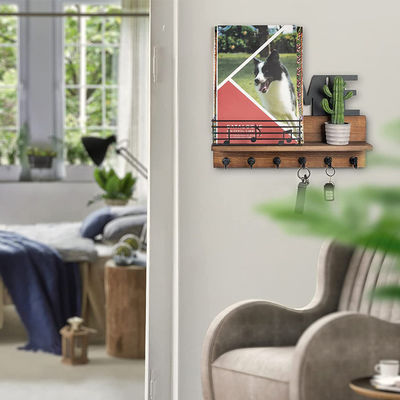 Logo personnalisé Organisateur de courrier en bois rustique avec crochets à clés et étagère de stockage de courrier