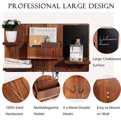 Étagère en bois OEM avec crochet en tissu Entrée organisateur Crochets de manteau porte-clés porte-poste porte-bouteille créatif porte-bloc