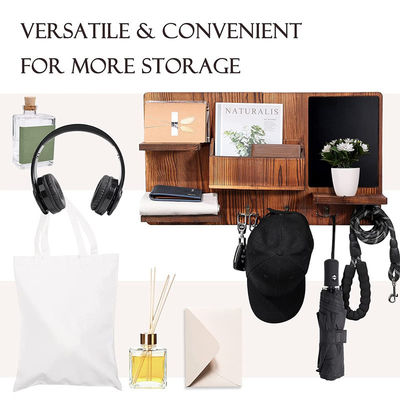 Étagère en bois OEM avec crochet en tissu Entrée organisateur Crochets de manteau porte-clés porte-poste porte-bouteille créatif porte-bloc