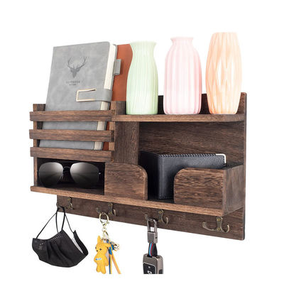 Étagère en bois OEM avec crochet en tissu Entrée organisateur Crochets de manteau porte-clés porte-poste porte-bouteille créatif porte-bloc