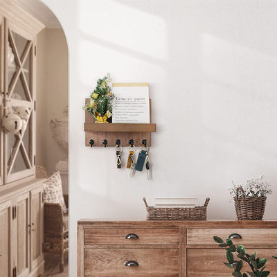 Porte-clés en bois avec 4 crochets à clés et étagère flottante montée sur le mur