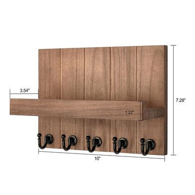 Porte-clés en bois avec 4 crochets à clés et étagère flottante montée sur le mur
