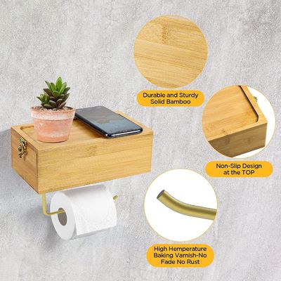 Port de papier toilette monté sur le mur en bambou avec boîte de rangement de tissus humides