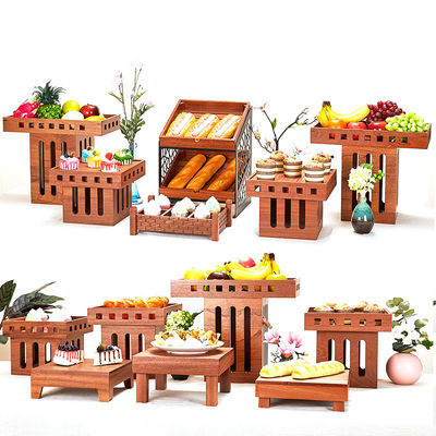 Logo personnalisable Acceptable 3 niveaux de gâteau en bois affichage de fruits Stand pour le dessert