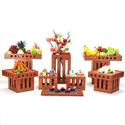Logo personnalisable Acceptable 3 niveaux de gâteau en bois affichage de fruits Stand pour le dessert