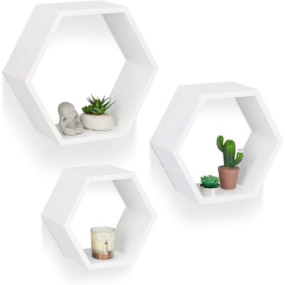 Étagère hexagonale sculptée en bois pour la décoration de la maison de ferme rustique