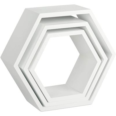 Étagère hexagonale sculptée en bois pour la décoration de la maison de ferme rustique
