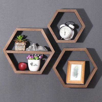 Étagères en bois en forme d'hexagone géométrique pour un organisateur de bureau de style moderne simple