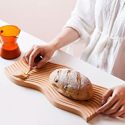 Plateau en bois en forme de vague Plateau pour le petit déjeuner pour la cuisine 40,5x18,5x2 cm Logo personnalisé