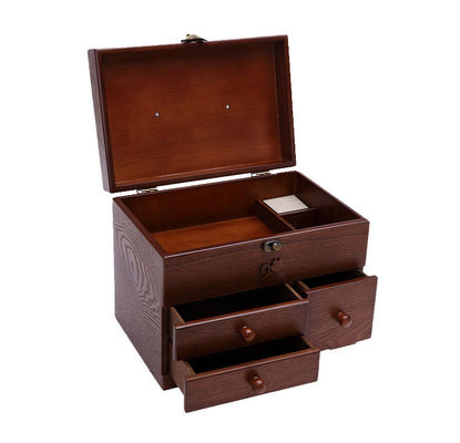 Boîte de rangement de couture à cran pliable de 3 niveaux avec poignée 38x23,5x30 cm finition brûlée