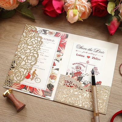 Europe Invitations de mariage en coupe laser Rose creuse poche avec enveloppes et cartes RSVP