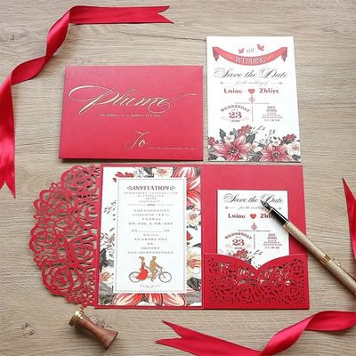Europe Invitations de mariage en coupe laser Rose creuse poche avec enveloppes et cartes RSVP