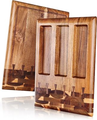 Planche de coupe en bois écologique avec rainure de jus intégrée et conteneurs amovibles