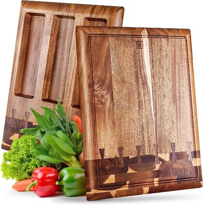 Planche de coupe en bois écologique avec rainure de jus intégrée et conteneurs amovibles