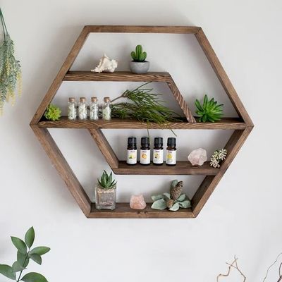 Étagère flottante en bois massif hexagonal Design moderne pour chambre à coucher salon et cuisine