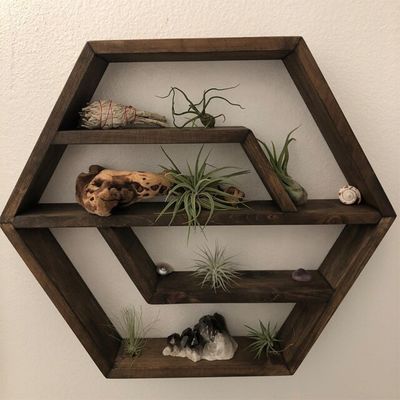 Étagère flottante en bois massif hexagonal Design moderne pour chambre à coucher salon et cuisine