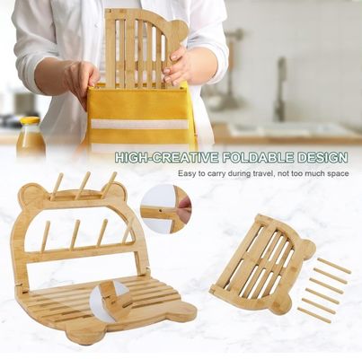 Porteur de sèche-bouteilles en bambou pour séchage rapide et économie d'espace