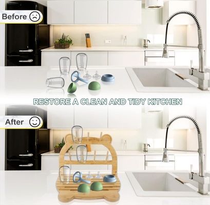 Porteur de sèche-bouteilles en bambou pour séchage rapide et économie d'espace