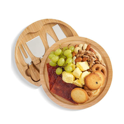 Tableau de fromage en bambou avec logo personnalisé et 4 couteaux de coupe en acier inoxydable de taille personnalisée