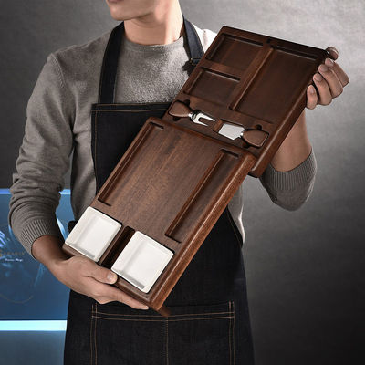 Planche de coupe de bambou multifonctionnelle personnalisable avec support et colander pliable