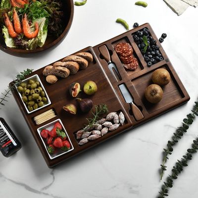 Planche de coupe de bambou multifonctionnelle personnalisable avec support et colander pliable