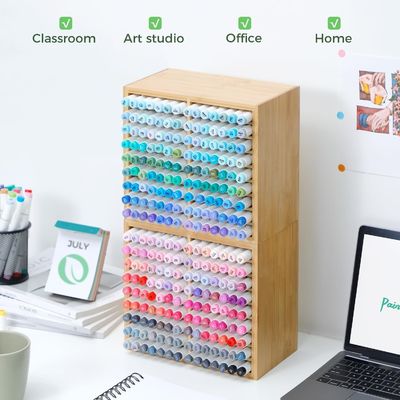 Stockage de bureau en bois peut contenir 126 marqueurs 48 couleurs pastel en bambou marqueur organisateur