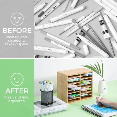 Stockage de bureau en bois peut contenir 126 marqueurs 48 couleurs pastel en bambou marqueur organisateur