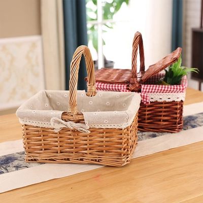 Rural Wind Cube Wicker Tissé à la main Jardin de pique-nique paniers de rangement avec poignée 30x20x15cm