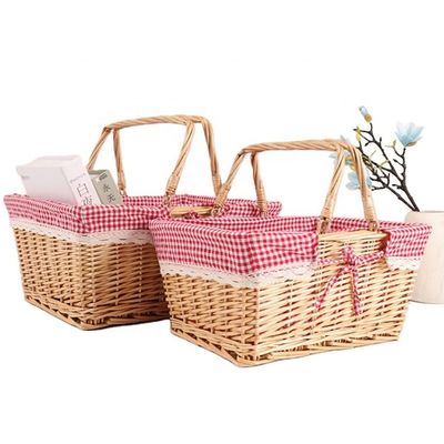 Rural Wind Cube Wicker Tissé à la main Jardin de pique-nique paniers de rangement avec poignée 30x20x15cm