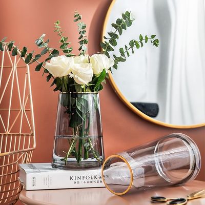 Vase de fleurs en verre cristallin transparent fait à la main pour la décoration de la maison et de l'hôtel