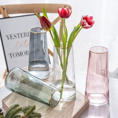 Vase de fleurs en verre cristallin transparent fait à la main pour la décoration de la maison et de l'hôtel