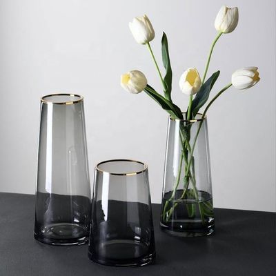 Vase de fleurs en verre cristallin transparent fait à la main pour la décoration de la maison et de l'hôtel